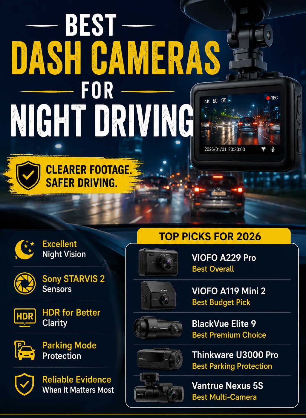 Best Dash Cameras for Night Driving in 2026