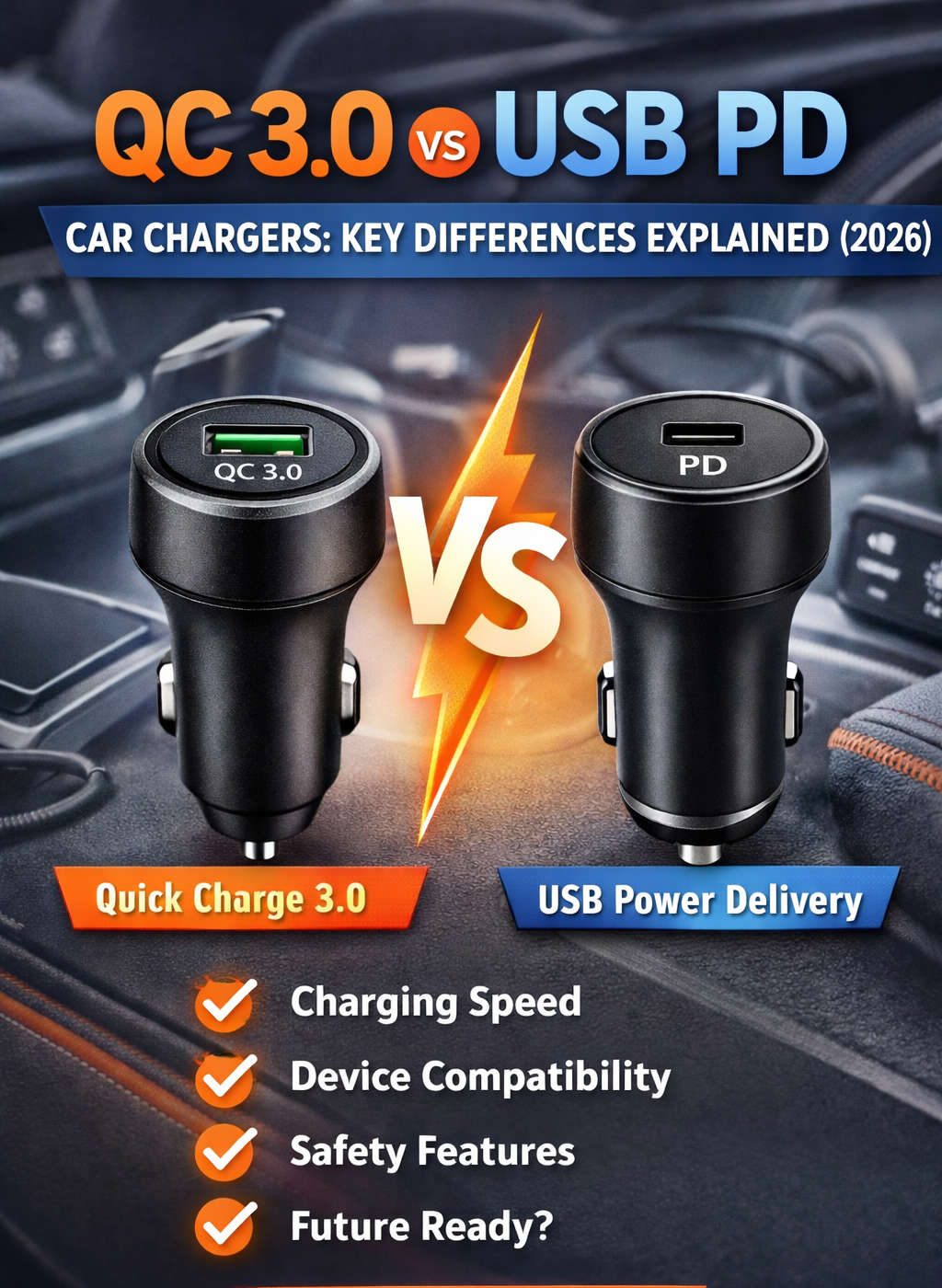 QC 3.0 vs USB Power Delivery Car Chargers: Key Differences Explained (2026)